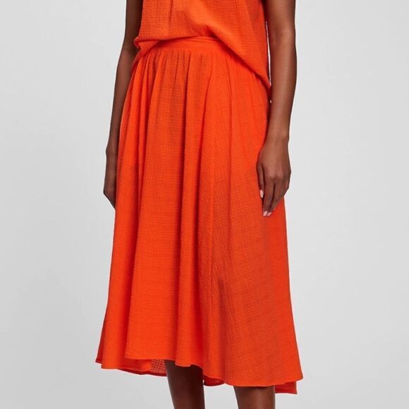 Crinkle Gauze Hi-Low Midi Skirt - Picture 1 of 5